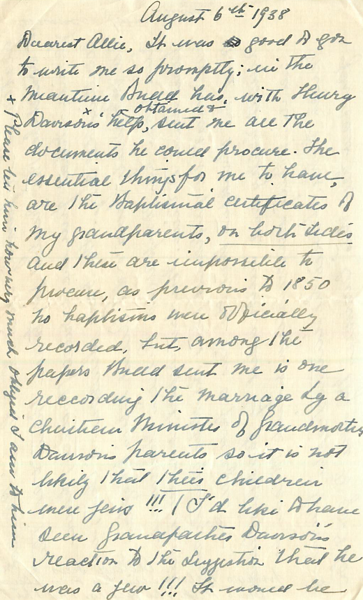 Nellie Davison - letter 6 Aug 1938