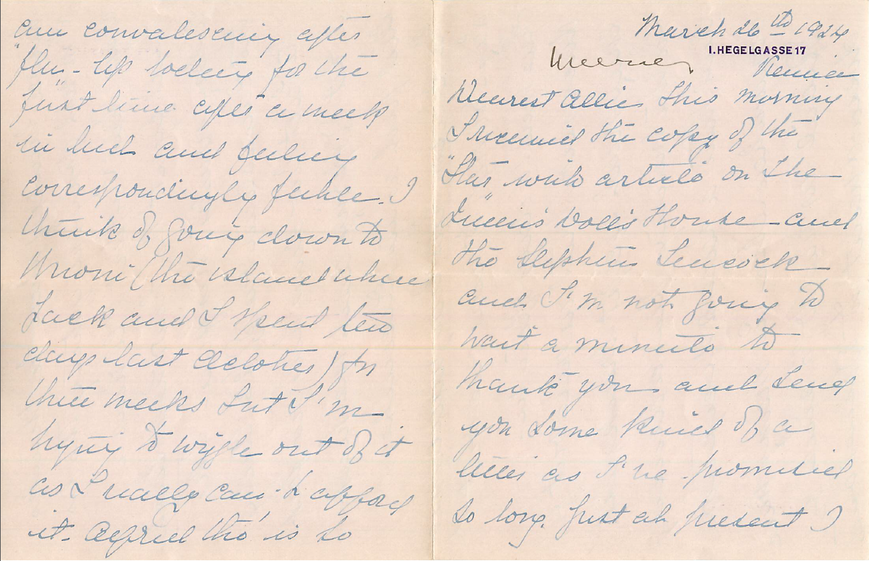 Nellie Davison - letter 26 Mar 1924 Vienna
